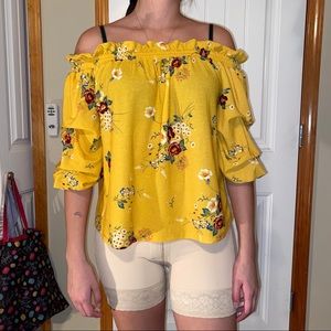 Strapless yellow floral top